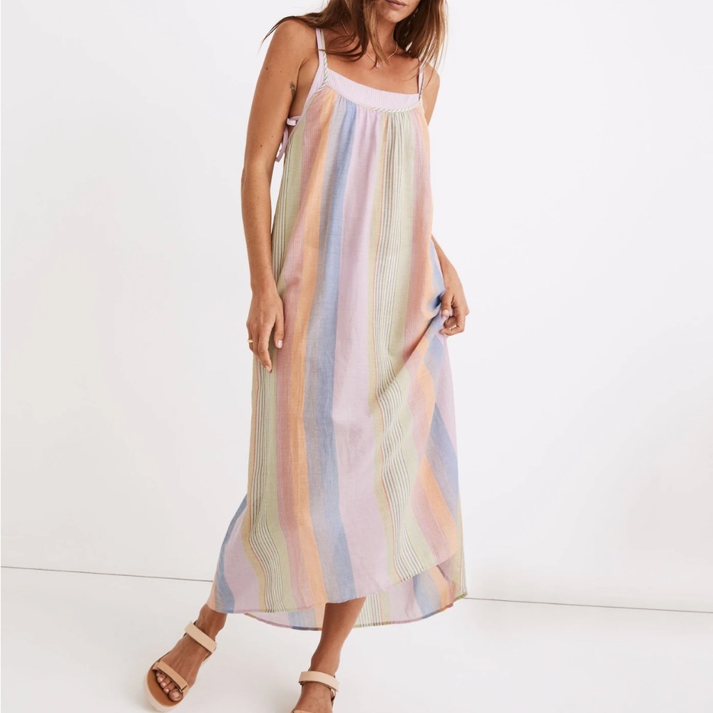Madewell Tie-Back Cover-Up Maxi Dress in Rainbow Stripe S